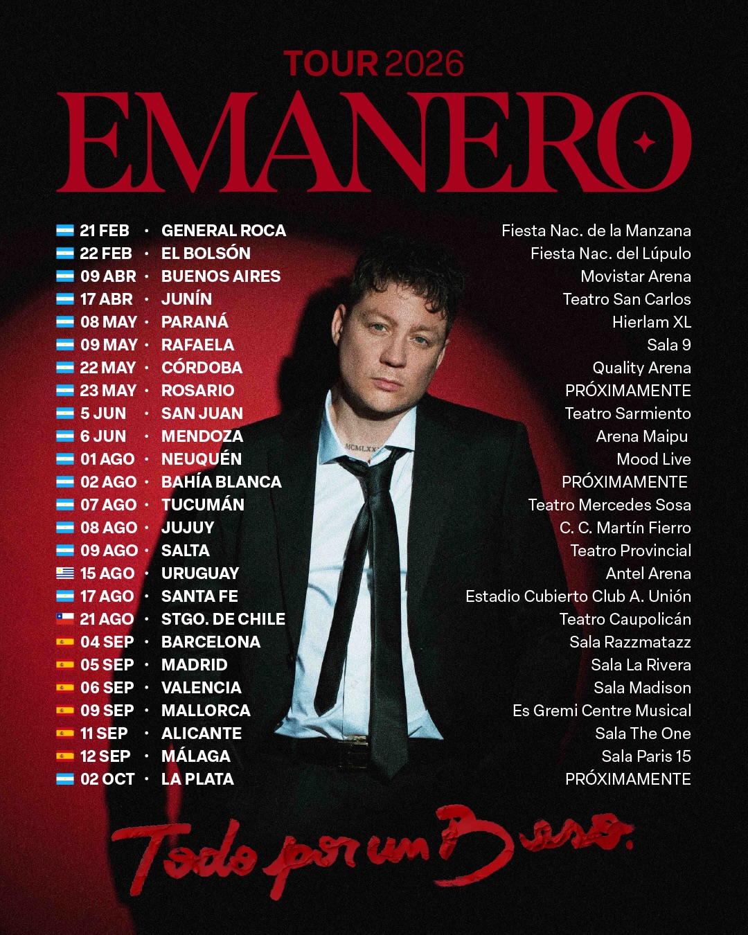 Emanero llega a Argentina con su gira 2026 “Todo por un Beso”: fechas y ciudades que no te podés perder