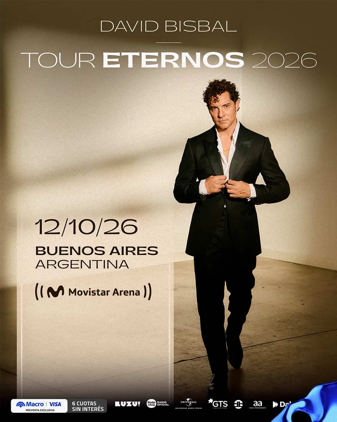 David Bisbal regresa a Buenos Aires con su esperado Tour Eternos 2026